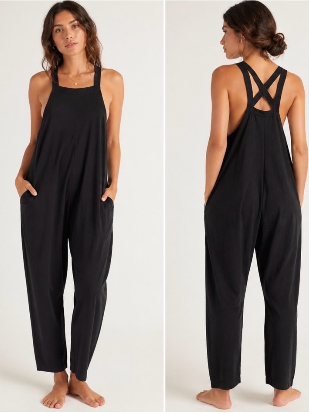 MIKOH Sayama Black Cross Back Cotton Jumpsuit Wide Leg Relaxed ( @Revolve)